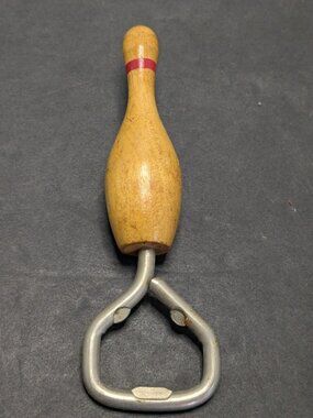 Vtg. Bowling Pin Wooden Bottle Opener Beer Pull Church Key Breweriana Retro 6 "